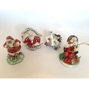 4 Coca-Cola Pearlescent Porcelain Xmas Ornaments 3 Santa 1 Polar Bear Vintage